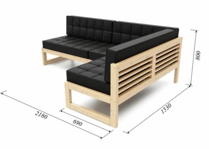 Диван Арско Сега угловой трехместный черный Длина 218 см